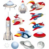 Kit Vinilo decorativo infantil 9 cohetes con 3 planetas