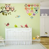 Kit Vinilo decorativo infantil búhos con aves