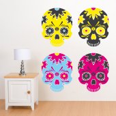 Kit Vinilo decorativo 4 cráneos coloridos