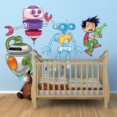 Kit Vinilo decorativo infantil 3 robots con niños