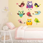 Kit Vinilo decorativo infantil aves búhos