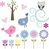 Kit Vinilo decorativo infantil flores aves