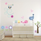 Kit Vinilo decorativo infantil flores aves