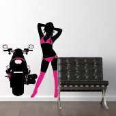 Vinilo decorativo mujer con moto